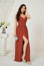 Numbersea Neck Bridesmaid Dresses Chiffon Long Spaghetti A-line Formal Prom Gown for Wedding Party Evening 2801-numbersea