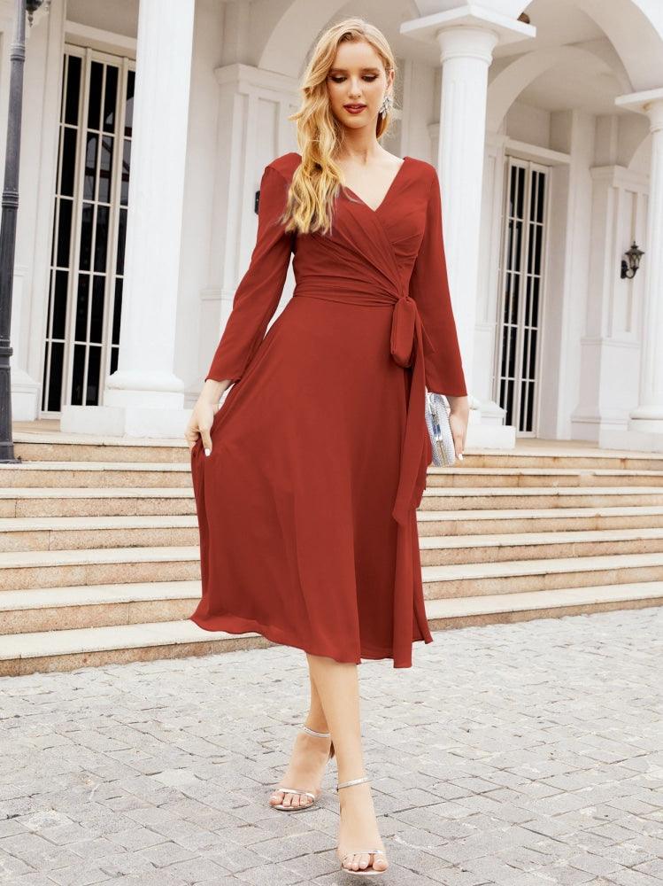 Bridesmaid Dress V-Back Waist Belt Mother of the Bride Wedding Guest 28031-numbersea