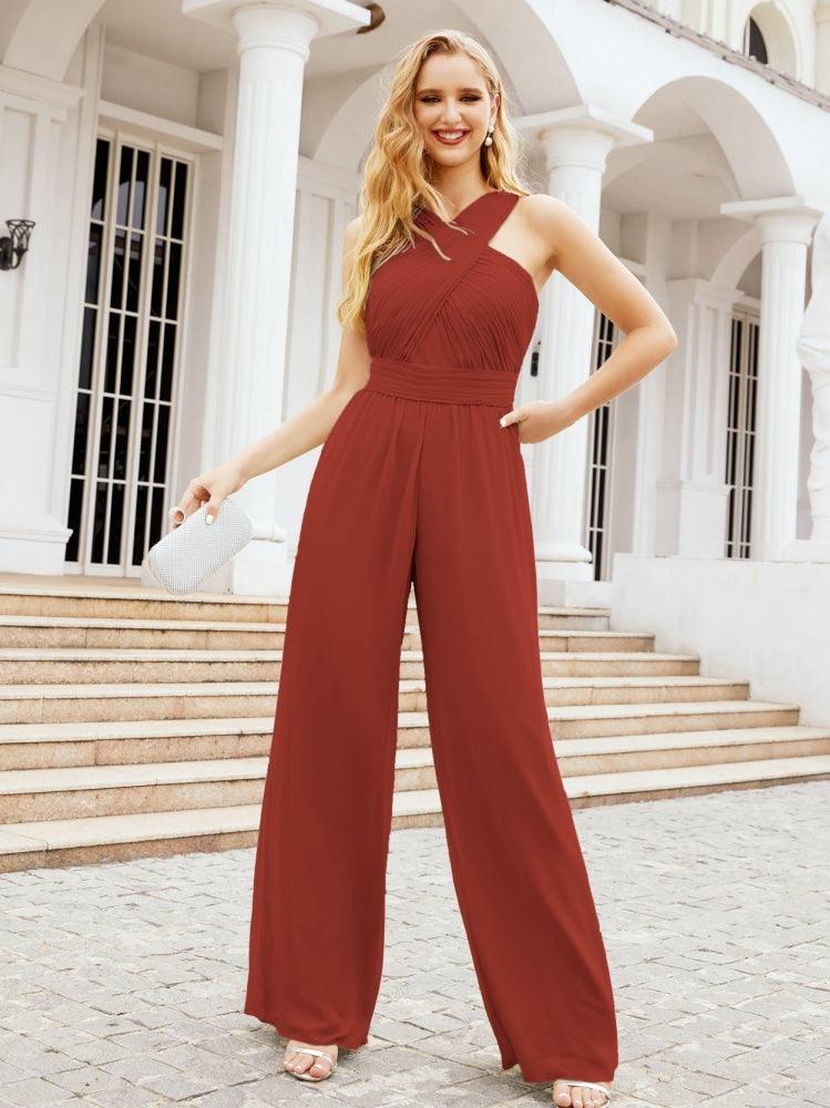 Numbersea Crisscross Neck Jumpsuit Formal Evening Dress Long Bridesmaid Dresses Bell-bottomed Pants 28033-numbersea