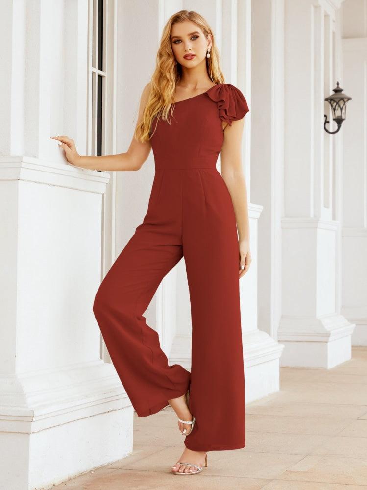 Numbersea Womens One Shoulder Chiffon Long Jumpsuit Formal Evening Dress Bridesmaid Dresses Pants