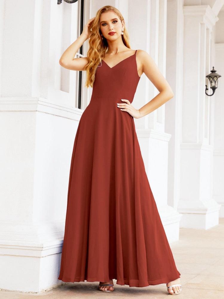 Numbersea Spaghetti Strap Bridesmaid Dresses V Neck Butterfly Back Fromal Evening Party Prom Gown 28036-numbersea