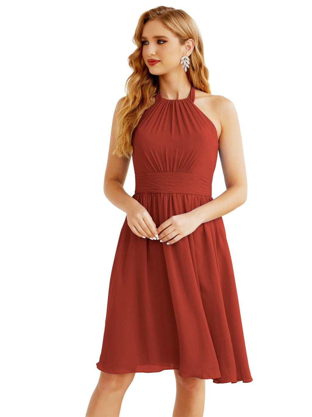Numbersea Neckholder-Brautjungfernkleid aus Chiffon, kurz, ärmellos, formelles Partykleid, offener Rücken, 28023