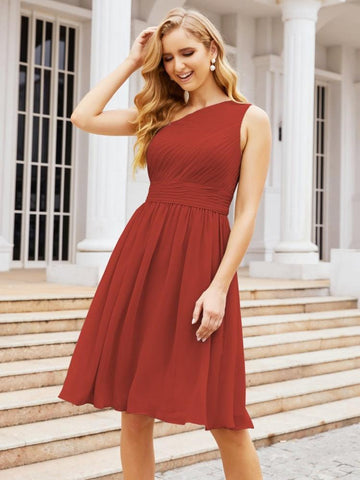 Numbersea Homecoming Dress One Shoulder Pleated Short Formal Prom Gowns 28046 Rust Red