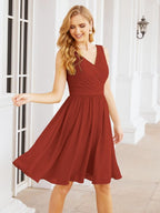Numbersea Homecoming Dresses Knee Length Skirt V Back 28062 Rust Red