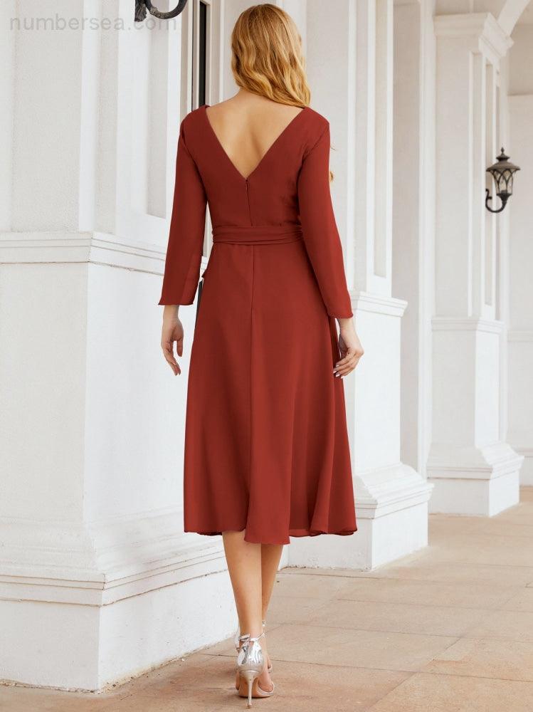 Bridesmaid Dress V-Back Waist Belt Mother of the Bride Wedding Guest 28031-numbersea