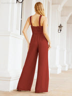Numbersea Crisscross Neck Jumpsuit Formal Evening Dress Long Bridesmaid Dresses Bell-bottomed Pants 28033-numbersea