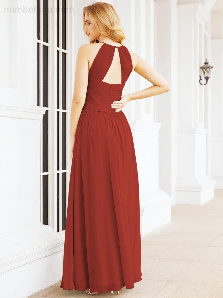 Numbersea Sleeveless Bridesmaid Dresses Long Prom Gown Zipper with Keyhole Back 28056-numbersea