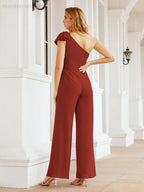 Numbersea Womens One Shoulder Chiffon Long Jumpsuit Formal Evening Dress Bridesmaid Dresses Pants