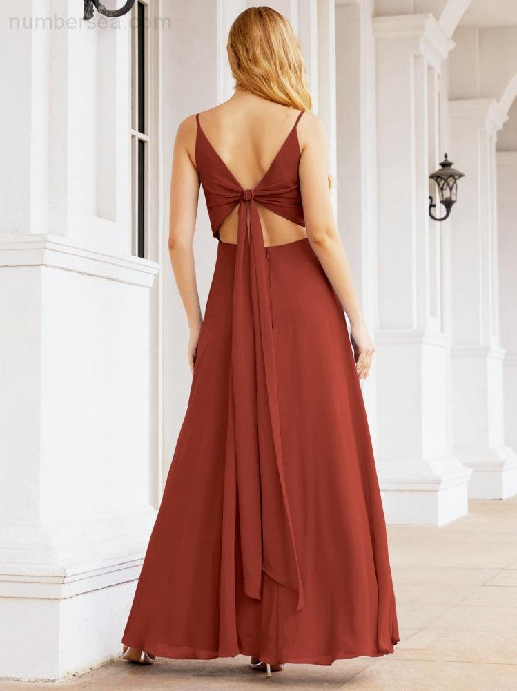 Numbersea Spaghetti Strap Bridesmaid Dresses V Neck Butterfly Back Fromal Evening Party Prom Gown 28036-numbersea