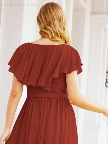 Bridesmaid Dresses with Flutter Sleeves Formal Evening Party Prom Gowns 28044-numbersea