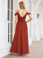 Numbersea Off The Shoulder Chiffon Bridesmaid Dress Long Formal Graduation Gown with Cowl Back 28069-numbersea