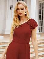 Numbersea Womens One Shoulder Chiffon Long Jumpsuit Formal Evening Dress Bridesmaid Dresses Pants