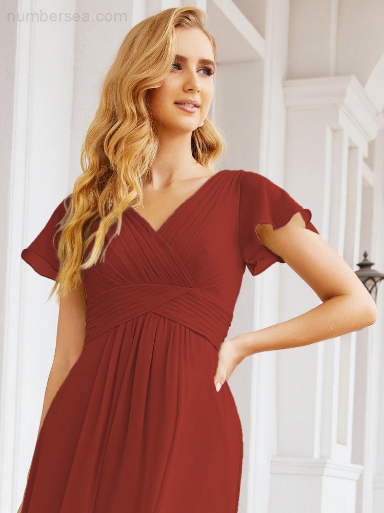 Numbersea Formal Prom Gowns for Mother of The Bride Cap Sleeves Bridesmaid Dress 28047-numbersea