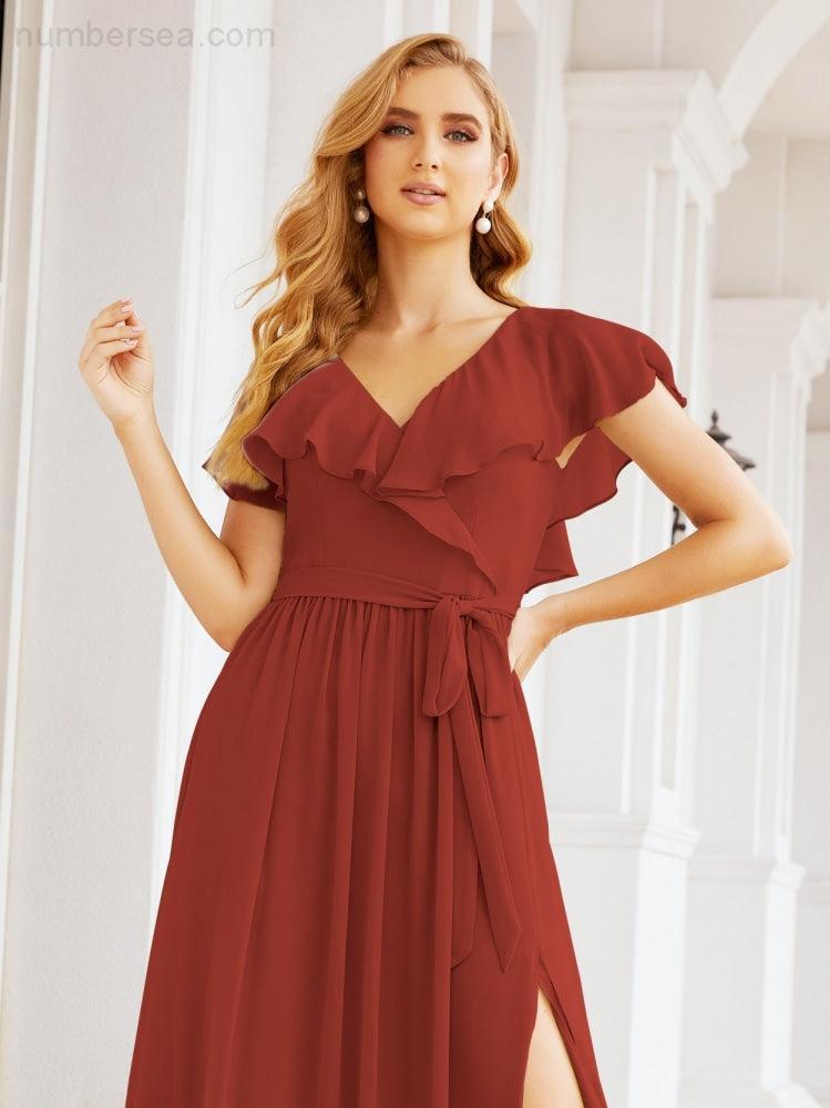 Bridesmaid Dresses with Flutter Sleeves Formal Evening Party Prom Gowns 28044-numbersea