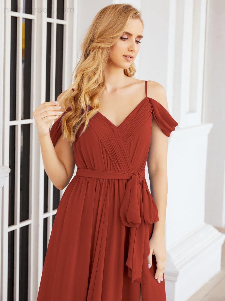 Numbersea Off The Shoulder Chiffon Bridesmaid Dress Long Formal Graduation Gown with Cowl Back 28069-numbersea