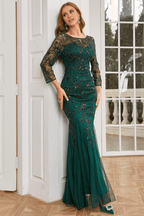 Mother of the Bride Dress Mermaid Beading with Long Sleeves