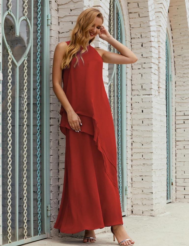 Chiffon Long Plus Size Mother Of Bride Dresses Formal Bridesmaid Prom Gown 28019 Rust Red