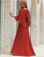 Numbersea Bridesmaid Dress Women Long Sleeve V-Neck Chiffon Formal Wedding Party 28018