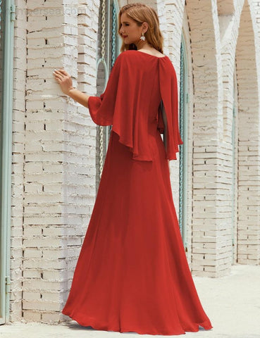 Numbersea Bridesmaid Dress Women Long Sleeve V-Neck Chiffon Formal Wedding Party 28018