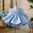 Knielanges blaues Organza-Kleid für Babymädchen 