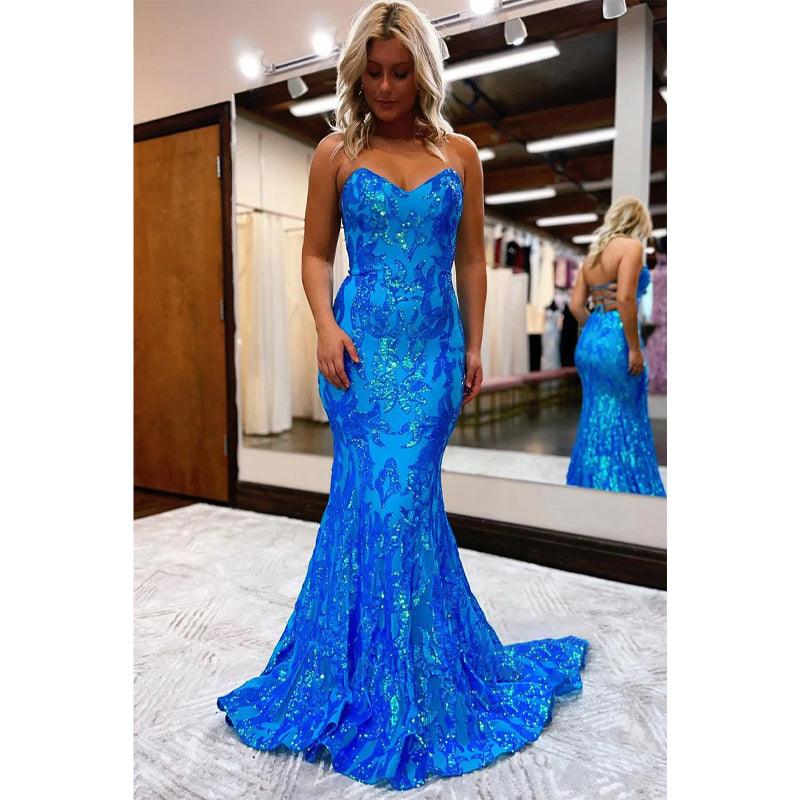 Vestido de fiesta largo con escote en forma de corazón, lentejuelas y apliques 