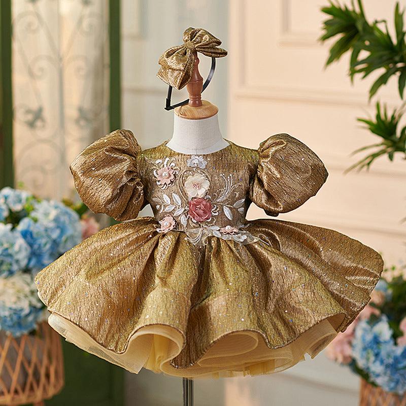 Vestido de fiesta de primer cumpleaños para niña, de jacquard, hasta la rodilla 