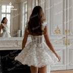Vestido de novia bohemio corto con escote corazón y tirantes finos, de encaje, estilo sexy, 2025