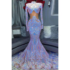 Vestido de fiesta de sirena con apliques de lentejuelas y cuello alto único para chica negra 