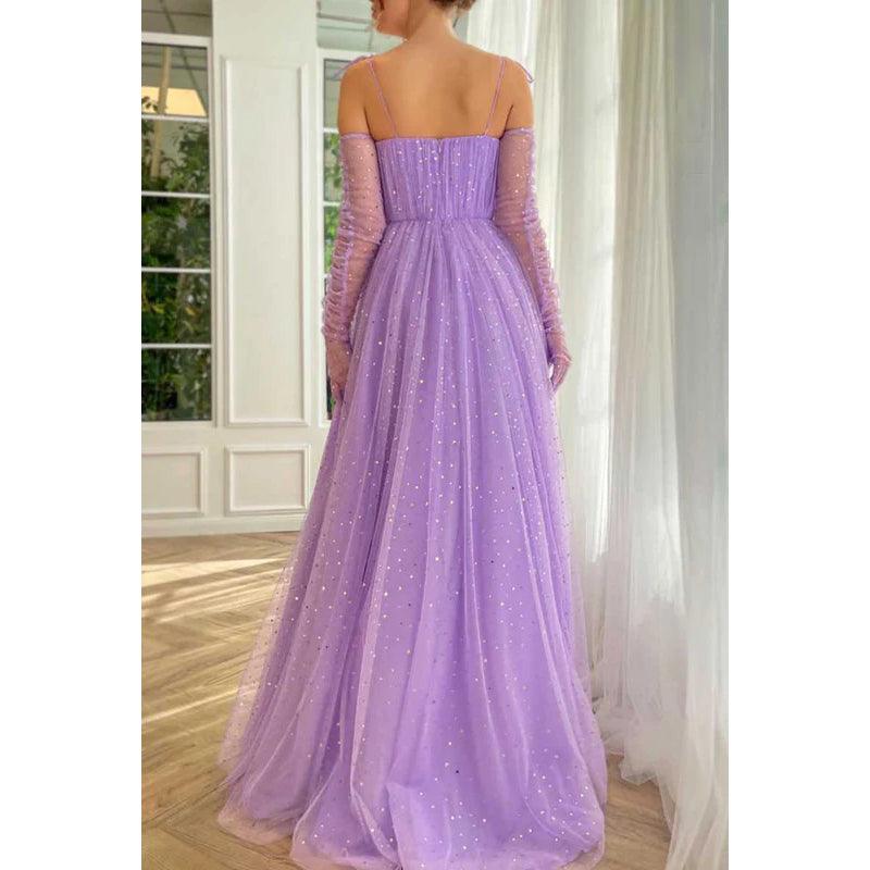 Sweetheart Spaghetti Straps A-Line Tulle Long Prom Dress With Shawl