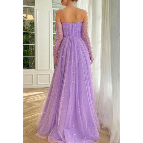 Sweetheart Spaghetti Straps A-Line Tulle Long Prom Dress With Shawl