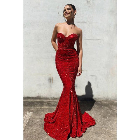 Sweetheart Sequins Mermaid Prom Dress Glitter