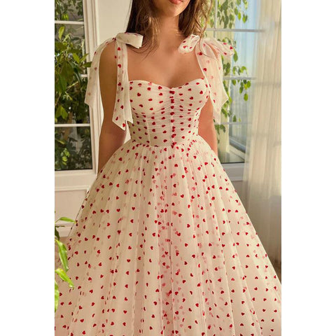 Sweetheart Ruched Tulle A-Line Long Bouquet of Hearts Prom Gown