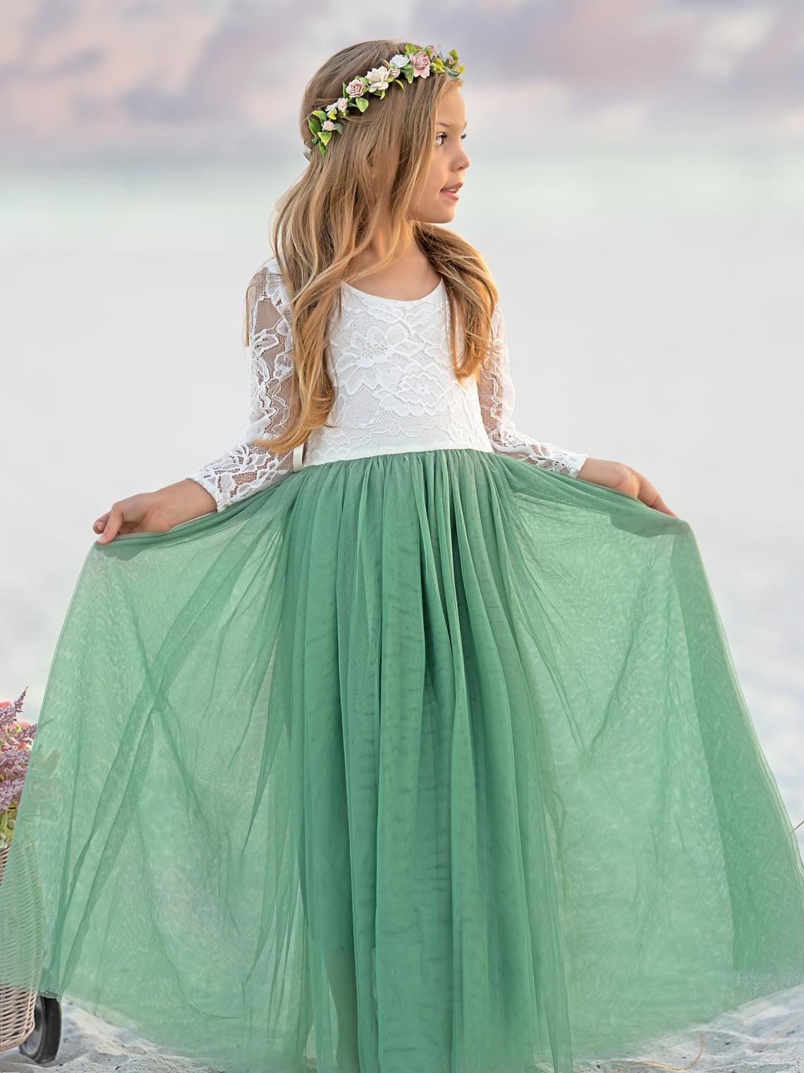 Mädchen Pfingstrose Spitze Zurück A-Linie Gerade Tutu Tüll Party Blumenmädchen Kleid 