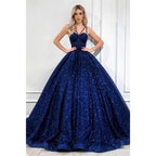 Vestido de fiesta brillante de corte A con tirantes finos y bolsillos 