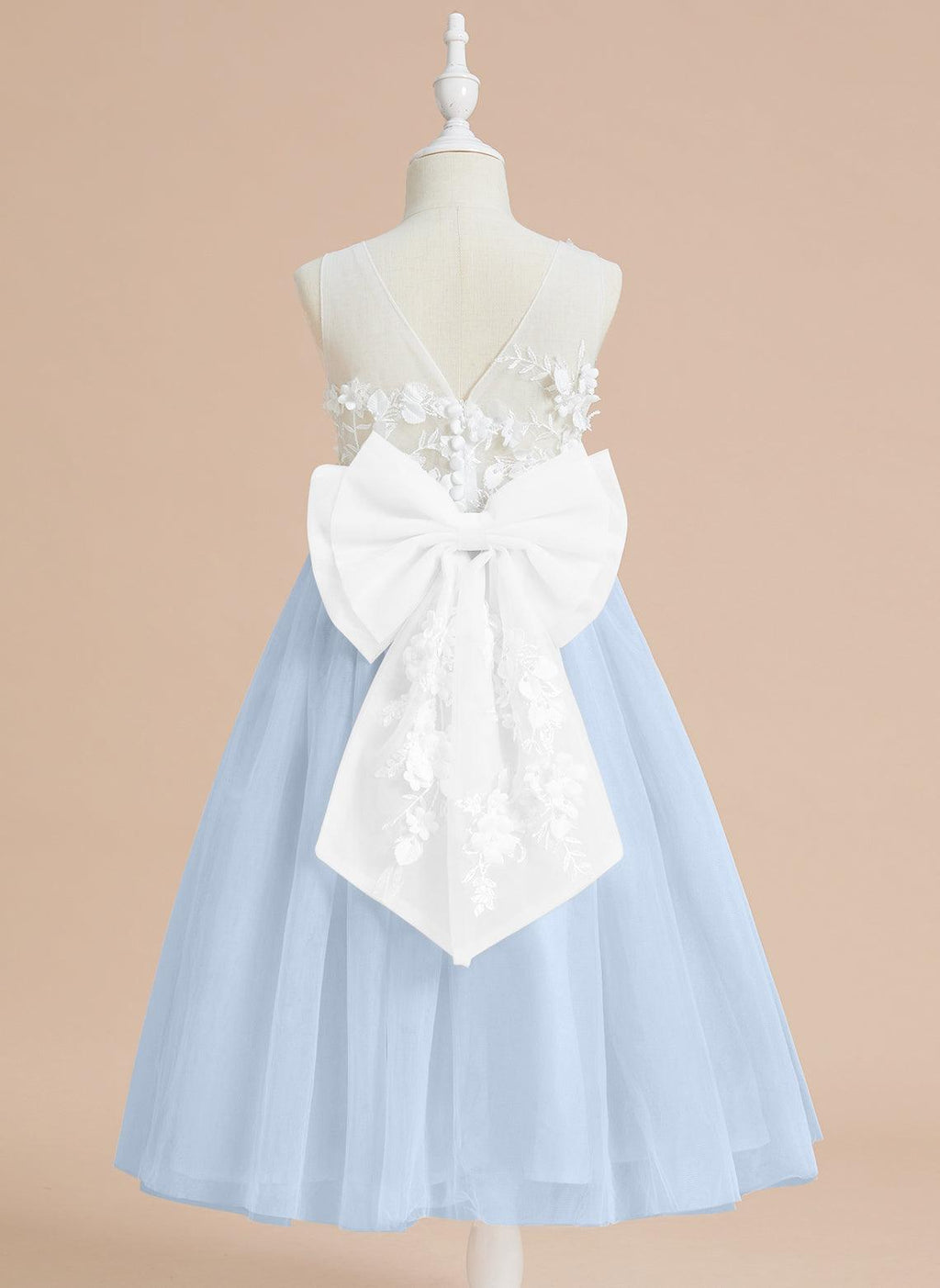 Vestido largo hasta la rodilla con encaje floral y lazo grande 