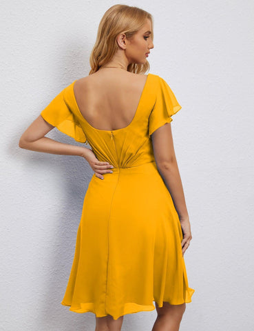 Numbersea Chiffon Bridesmaid Dress V Neck Short Cocktail Gowns For Juniors Homecoming Dresses 28077