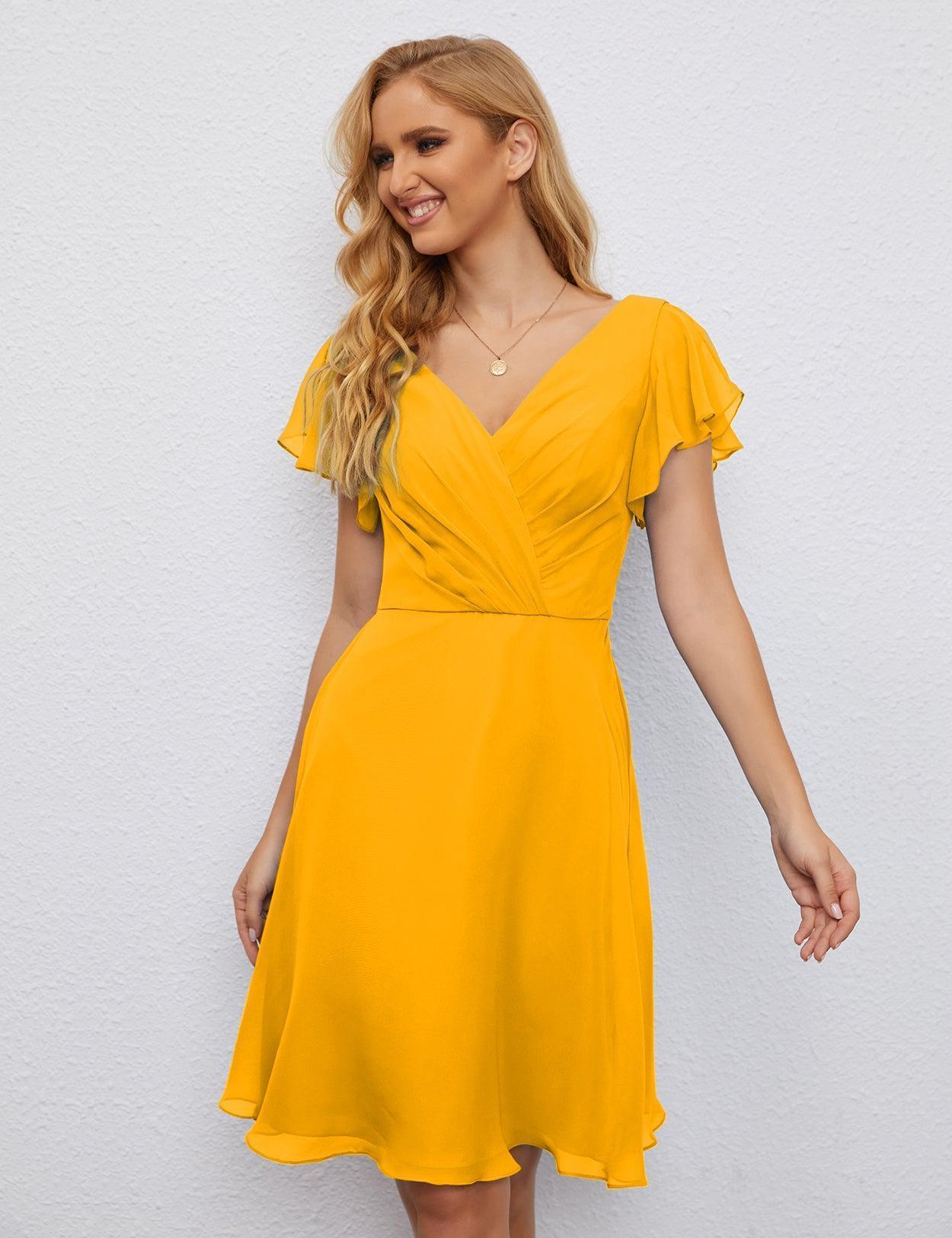 Numbersea Chiffon Bridesmaid Dress V Neck Short Cocktail Gowns For Juniors Homecoming Dresses 28077