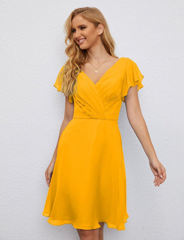 Numbersea Chiffon Bridesmaid Dress V Neck Short Cocktail Gowns For Juniors Homecoming Dresses 28077