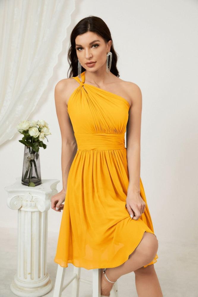 Numbersea Women Chiffon Short One Shoulder Bridesmaid Dress Formal Dresses For Party Homecoming 2804