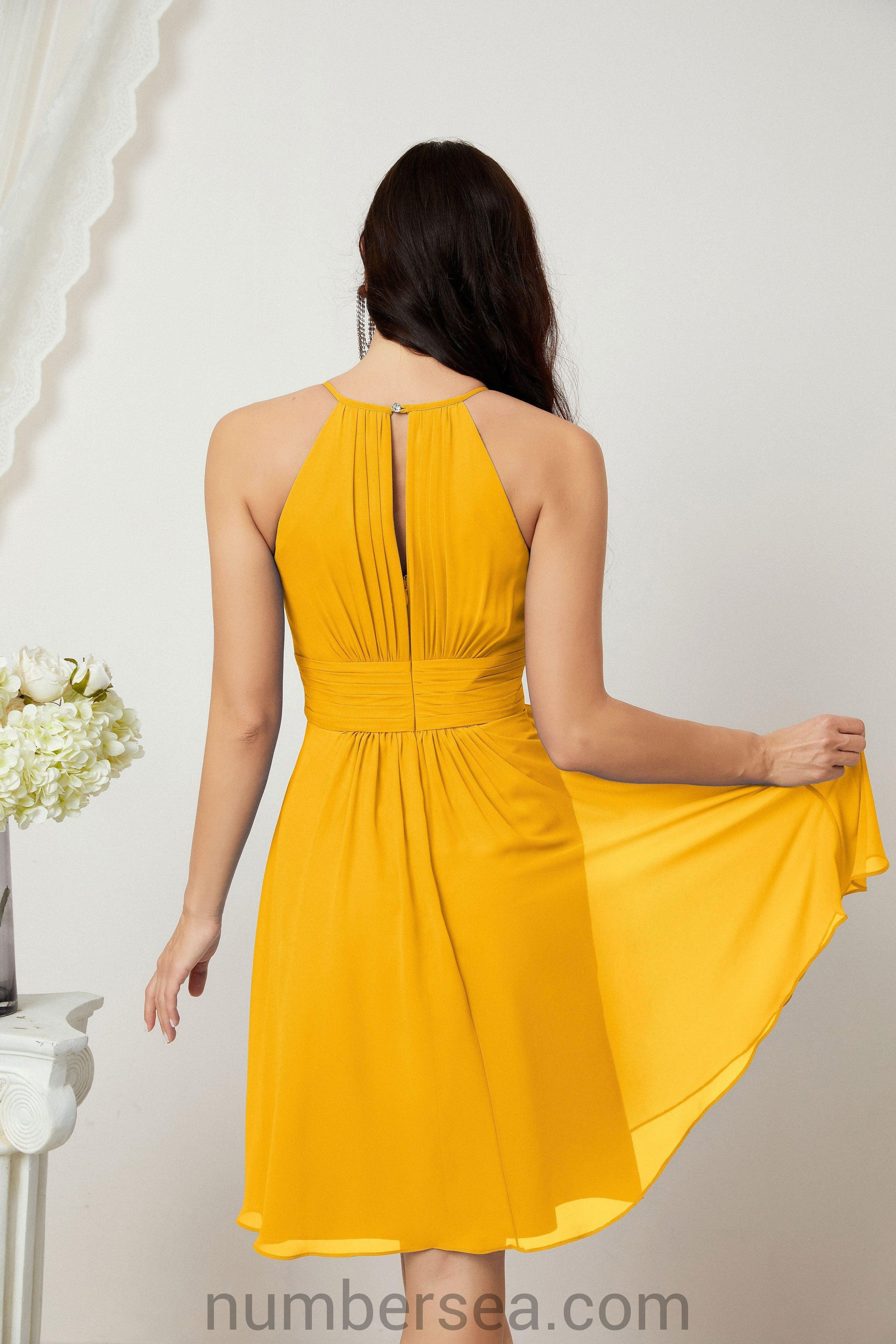 Halter Bridesmaid Dresses Knee Length A Line Formal Evening Party Cocktail Dress 28011