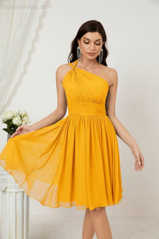 Numbersea Women Chiffon Short One Shoulder Bridesmaid Dress Formal Dresses For Party Homecoming 2804