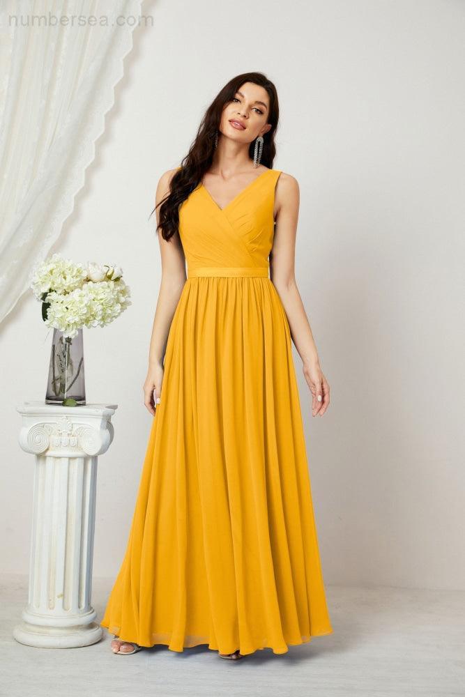 Women's Chiffon Long Bridesmaid Dresses A line Sleeveless Formal Prom Gown for Evening Party Homecoming Dresses 2808-numbersea