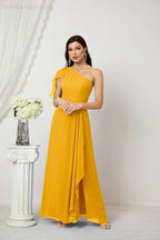 Numbersea Chiffon Ruffled One Shoulder Long Bridesmaid Dresses A-line Formal Evening Gown Side Split 2809-numbersea