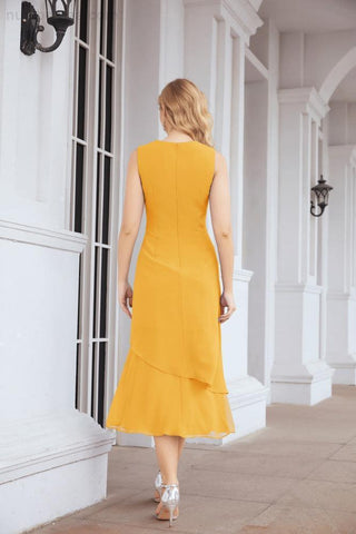 Numbersea Formal Party Gown Dress Chiffon Long Mother of The Bride Dresses with Ruffle Cape 28072 - numbersea