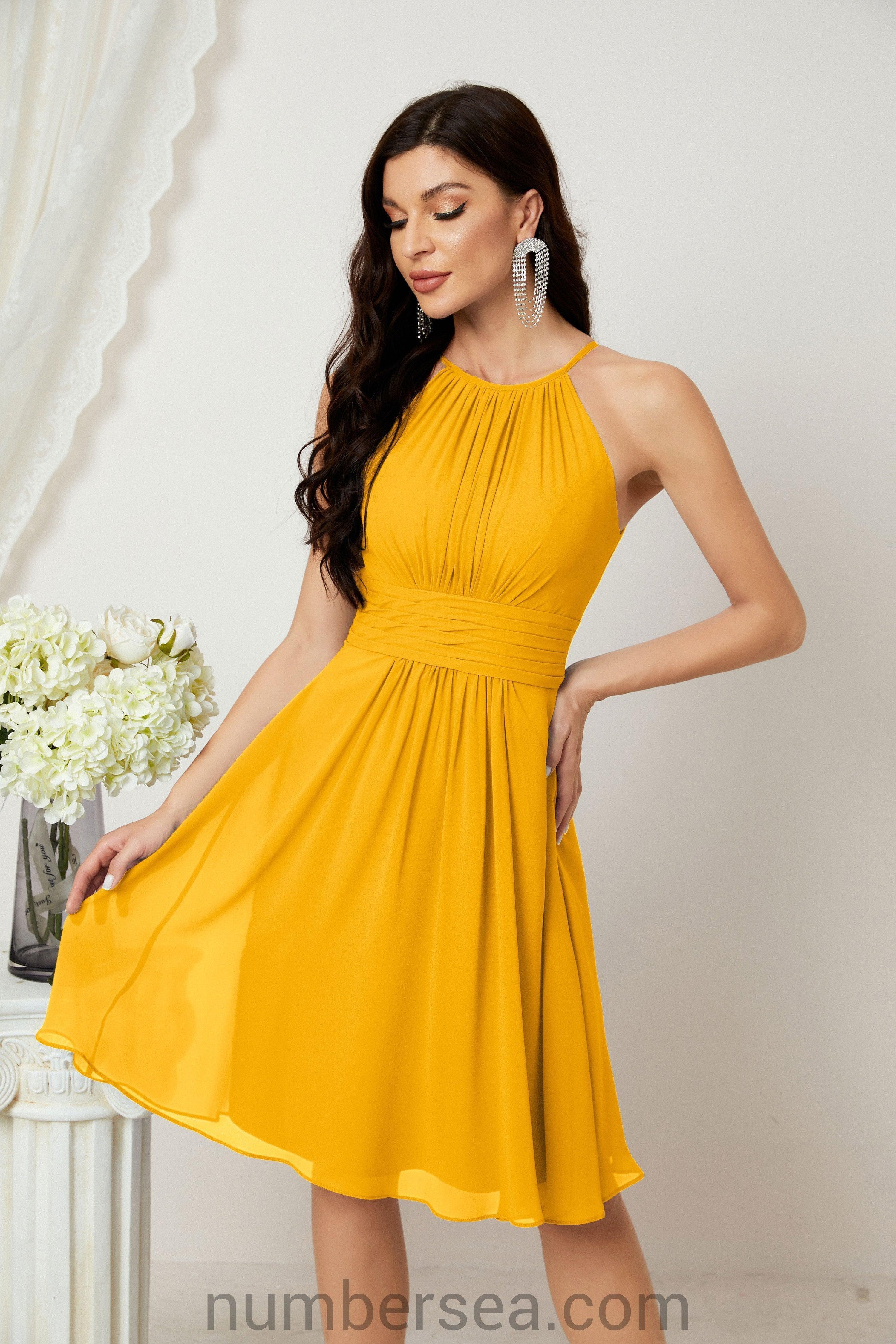 Halter Bridesmaid Dresses Knee Length A Line Formal Evening Party Cocktail Dress 28011