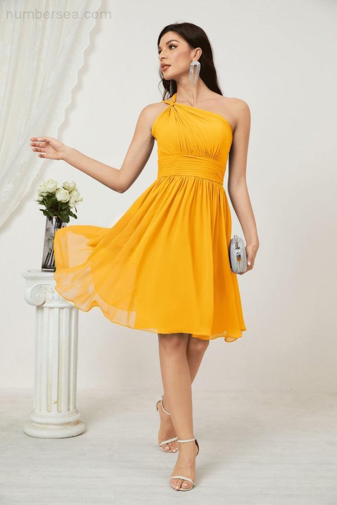 Numbersea Women Chiffon Short One Shoulder Bridesmaid Dress Formal Dresses For Party Homecoming 2804