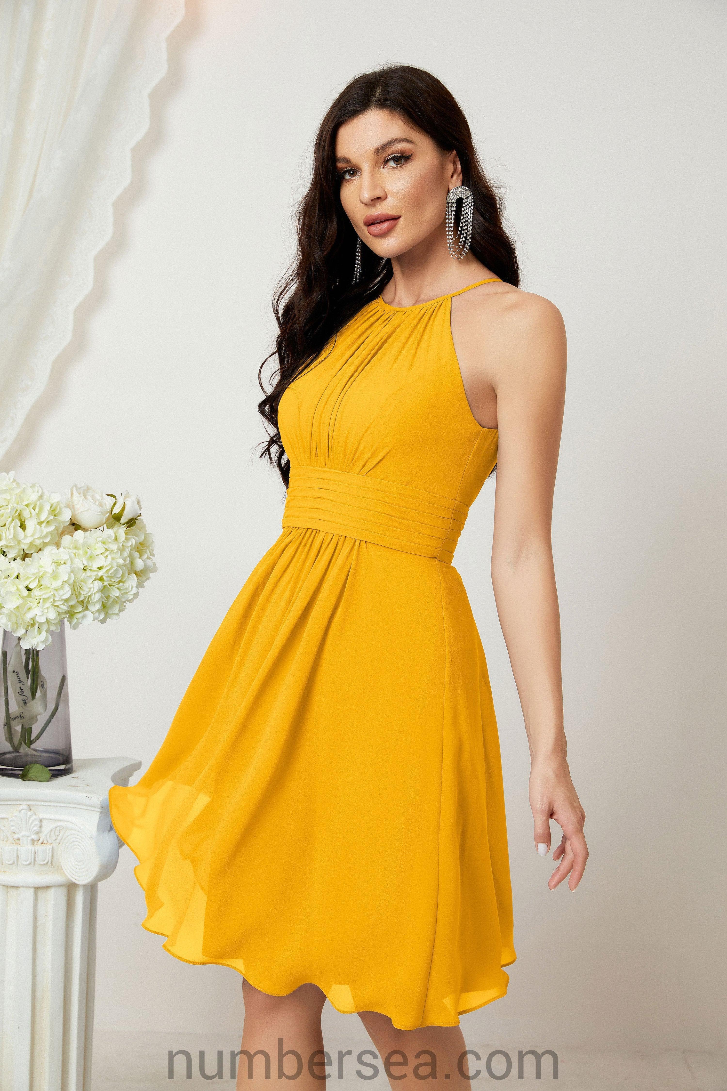 Halter Bridesmaid Dresses Knee Length A Line Formal Evening Party Cocktail Dress 28011