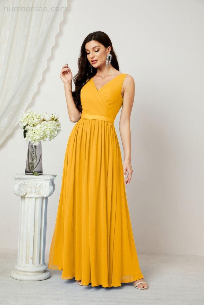 Women's Chiffon Long Bridesmaid Dresses A line Sleeveless Formal Prom Gown for Evening Party Homecoming Dresses 2808-numbersea