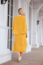 Numbersea Formal Party Gown Dress Chiffon Long Mother of The Bride Dresses with Ruffle Cape 28072 - numbersea