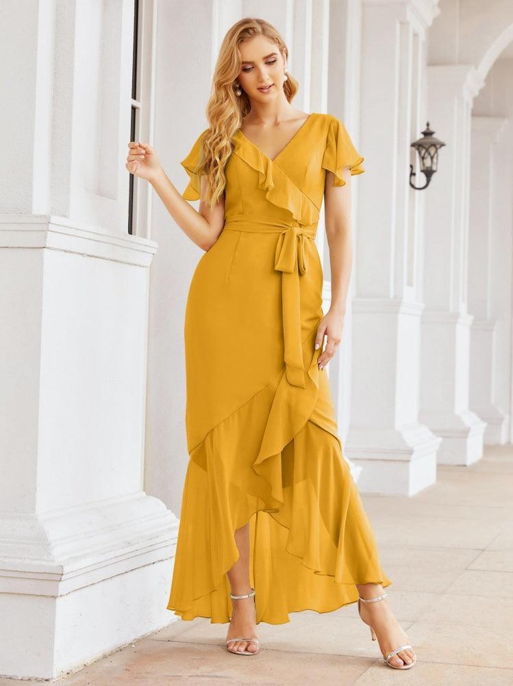 Numbersea Ruffled Bridesmaid Dresses Mermaid Formal Violin Evening Party Prom Gowns 28042-numbersea